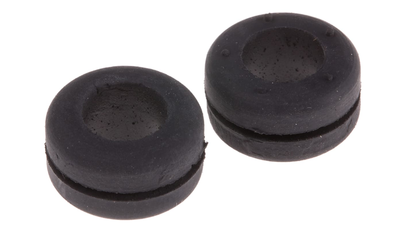 RS PRO Black Polychloroprene 11mm Cable Grommet for Maximum of 8mm Cable Dia.