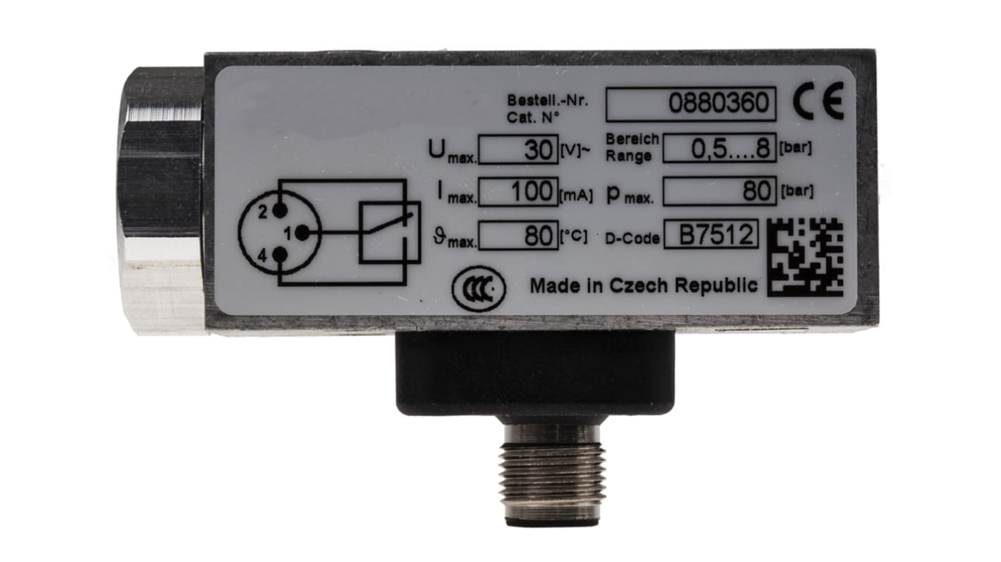 RS PRO, M12 x 1 Elektromechanisch Druckschalter, 30V, 0.5bar → 8bar