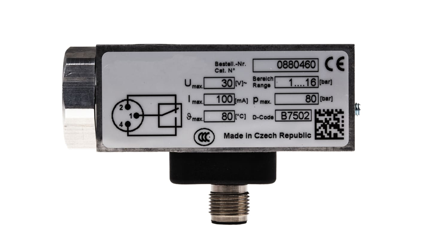 RS PRO 圧力スイッチ 電気機械式 30V, M12 x 1接続, 圧縮空気