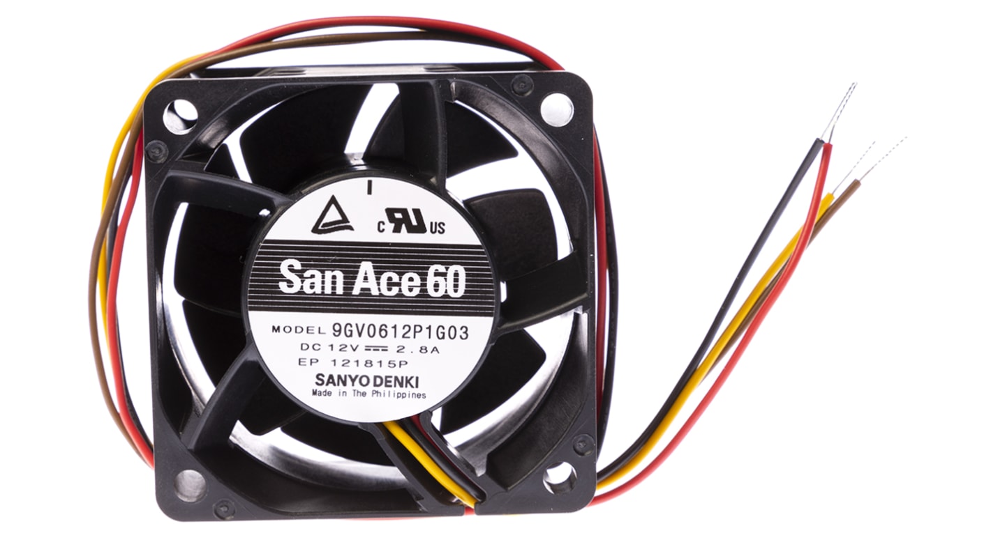 Sanyo Denki San Ace 9GV Series Axial Fan, 12 V dc, DC Operation, 142.2m³/h, 33.6W, 2.8A Max, 60 x 60 x 38mm