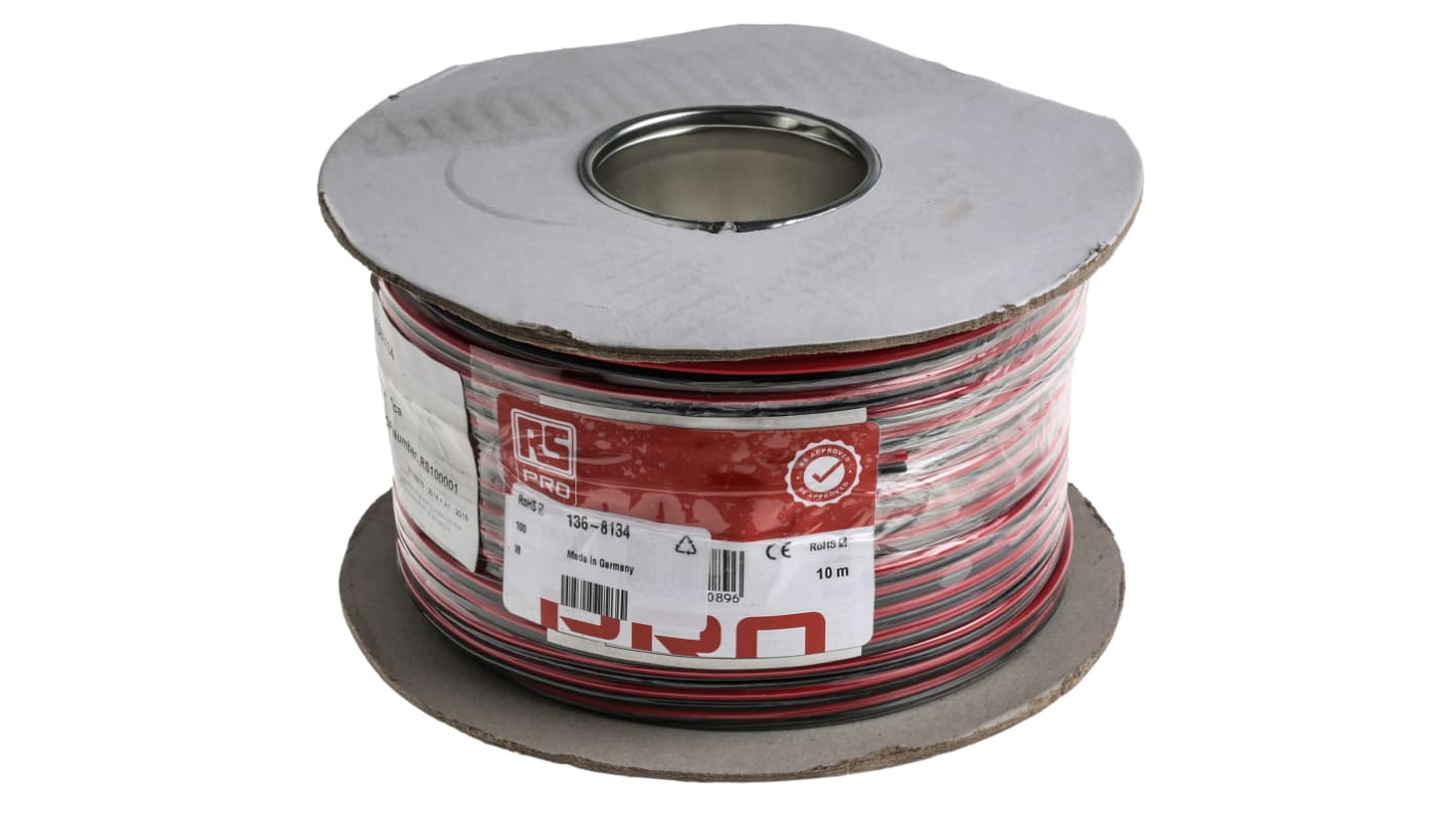 RS PRO 2 Core Speaker Cable, 1.5 mm² CSA, 2.60 x 5.2mm od, 100m, Black/Red