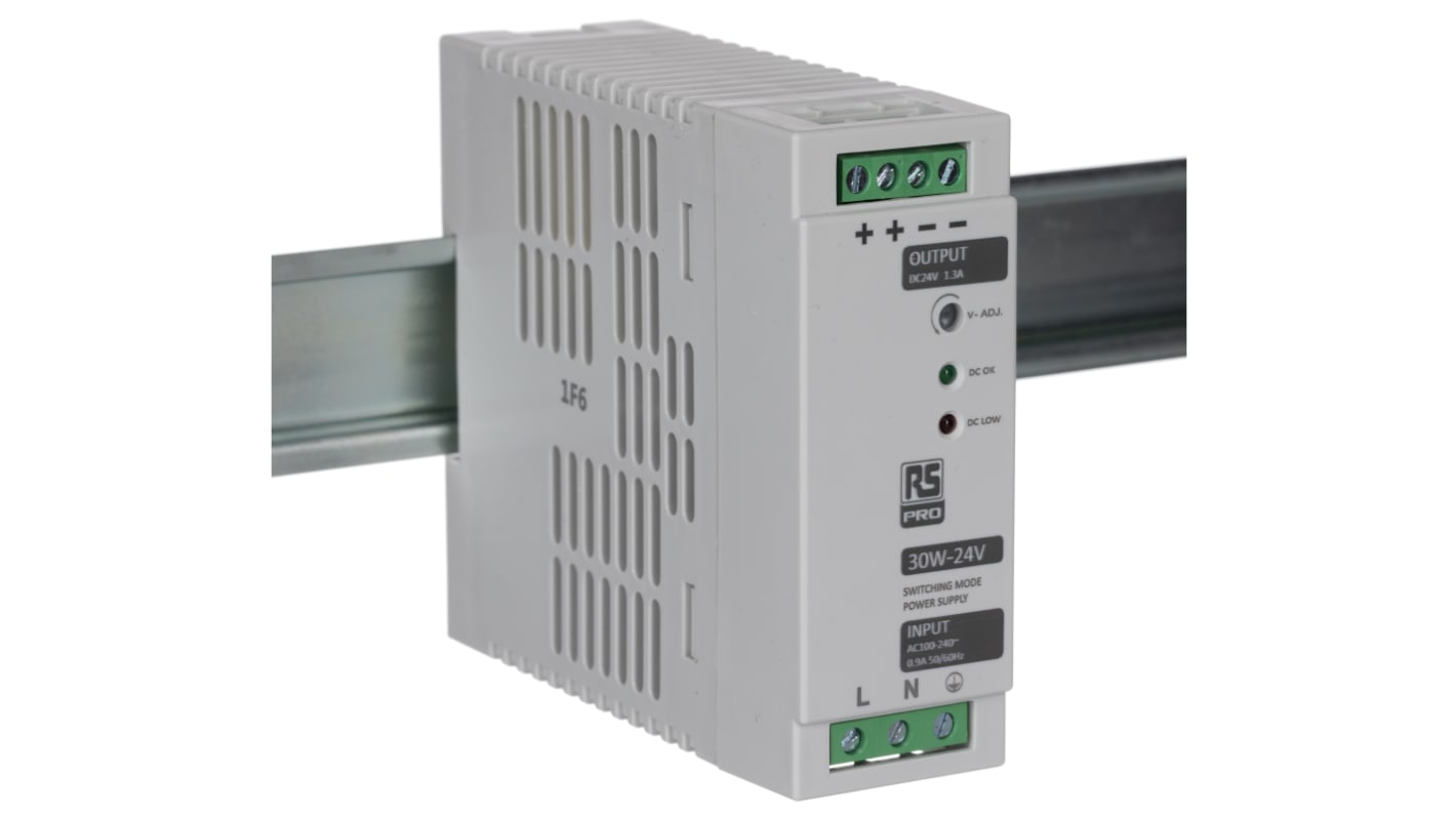 Alimentatore a montaggio su guida DIN RS PRO, 24V cc, 1.3A, 230V ca, 30W