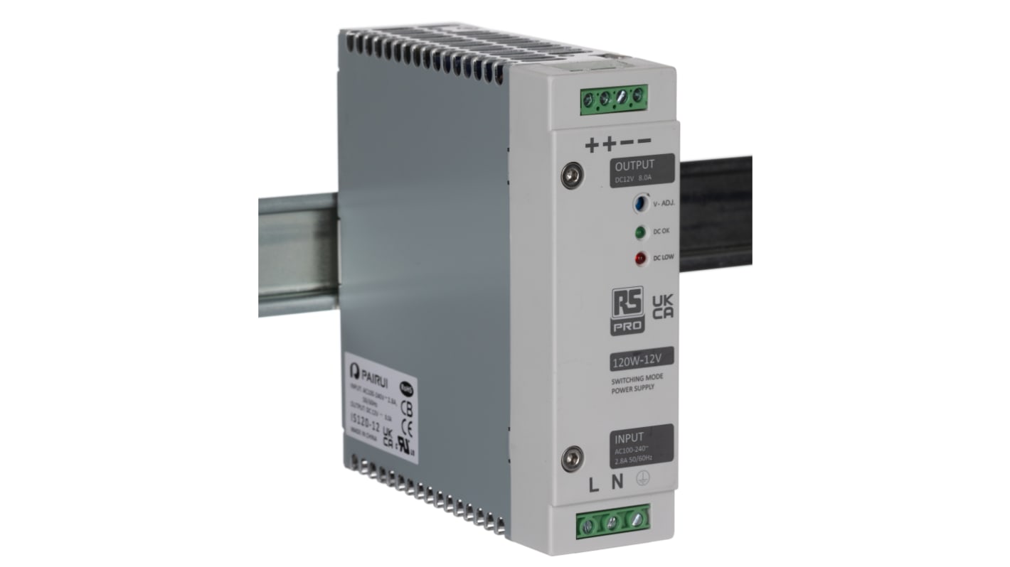 RS PRO DIN-Schienen Netzteil Getaktet 12V dc / 8A 120W 230V ac