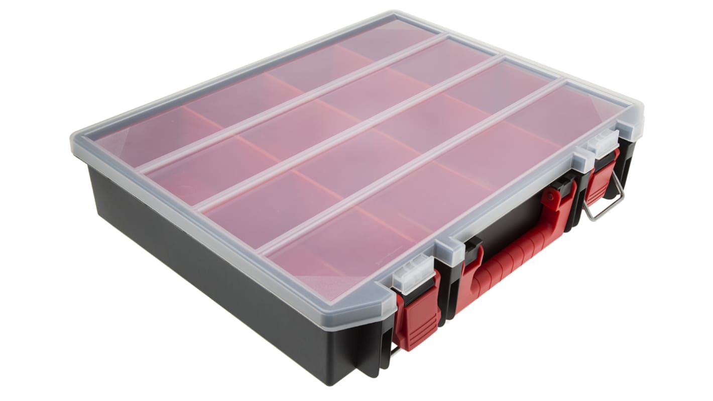 RS PRO RC8 Kleinteilebox, Polypropylen Schwarz, Rot, 8 Fächer , 91mm x 416mm x 336mm