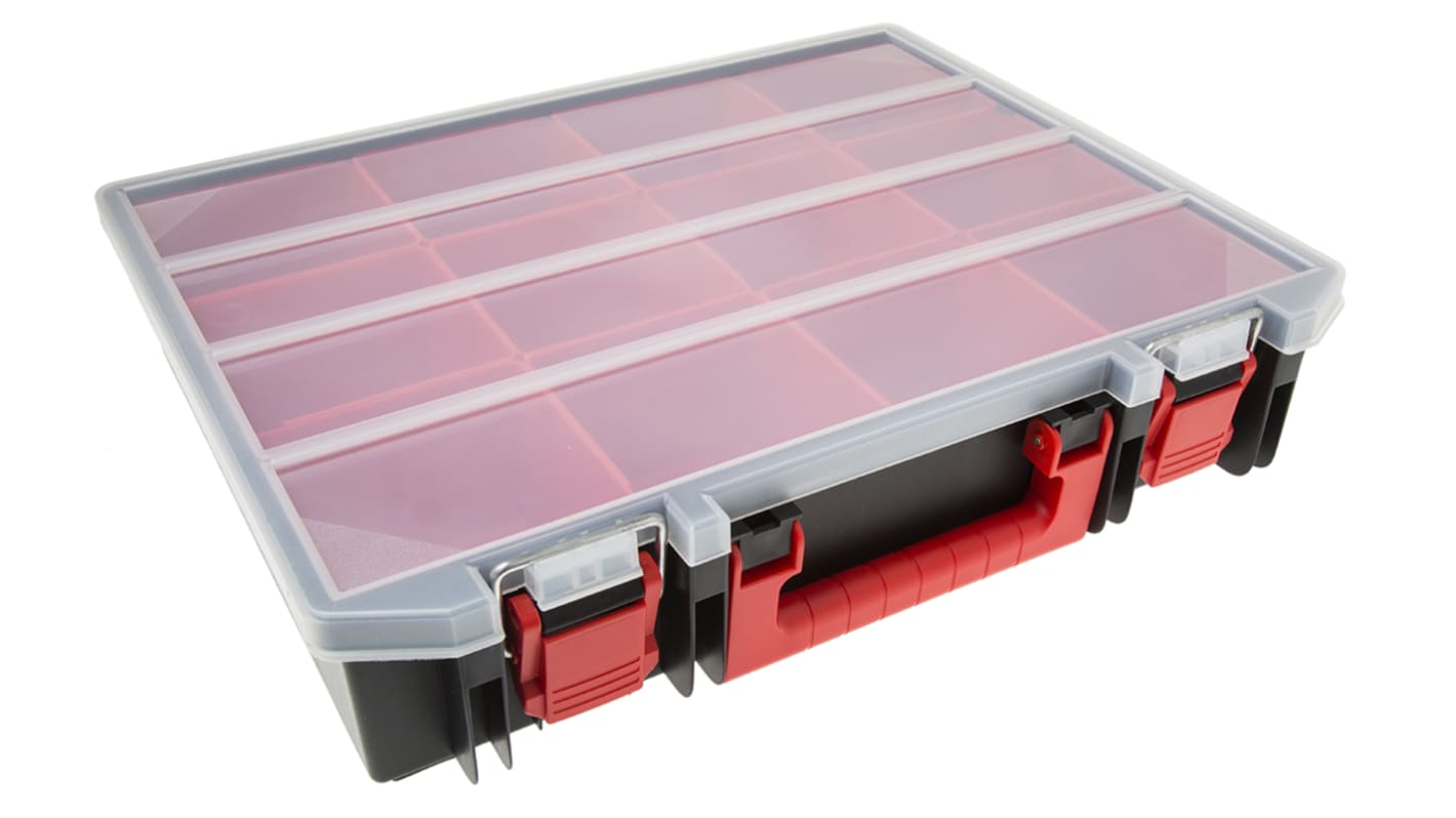 RS PRO 12 Cell Black, Red Polypropylene Compartment Box, 91mm x 416mm x 336mm