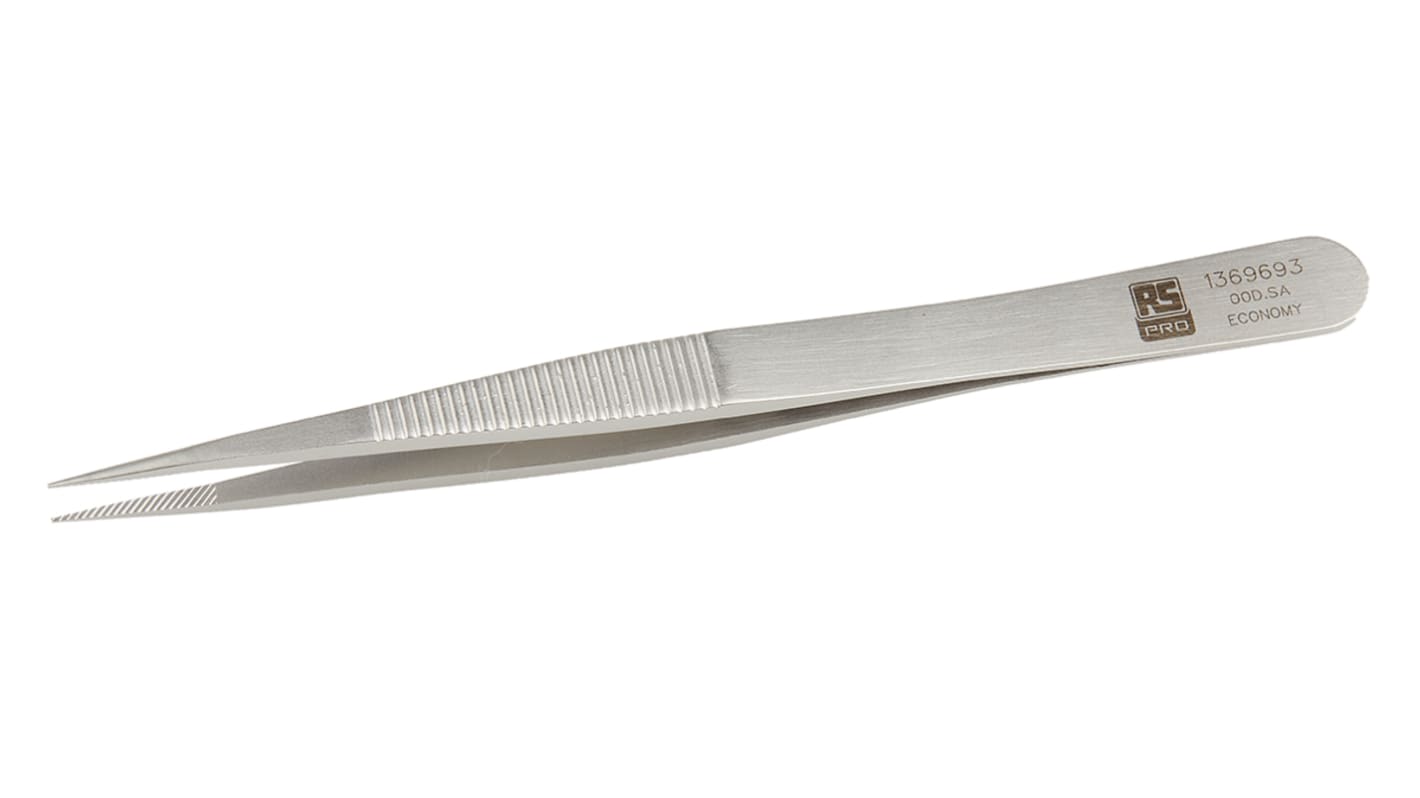 RS PRO 120 mm, Stainless Steel, Serrated, Tweezers
