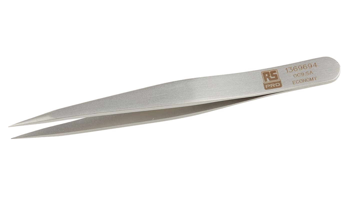 RS PRO 90 mm, Stainless Steel, Flat, Tweezers