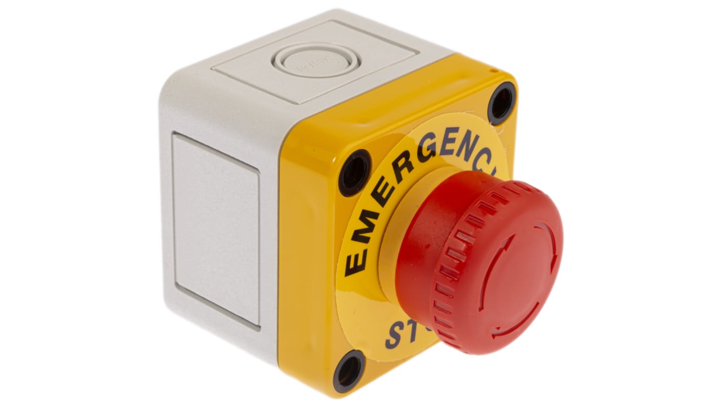 Seta de emergencia APEM serie A02ES-I, 2 NC, montaje en panel, Ø de montaje 22mm, IP65