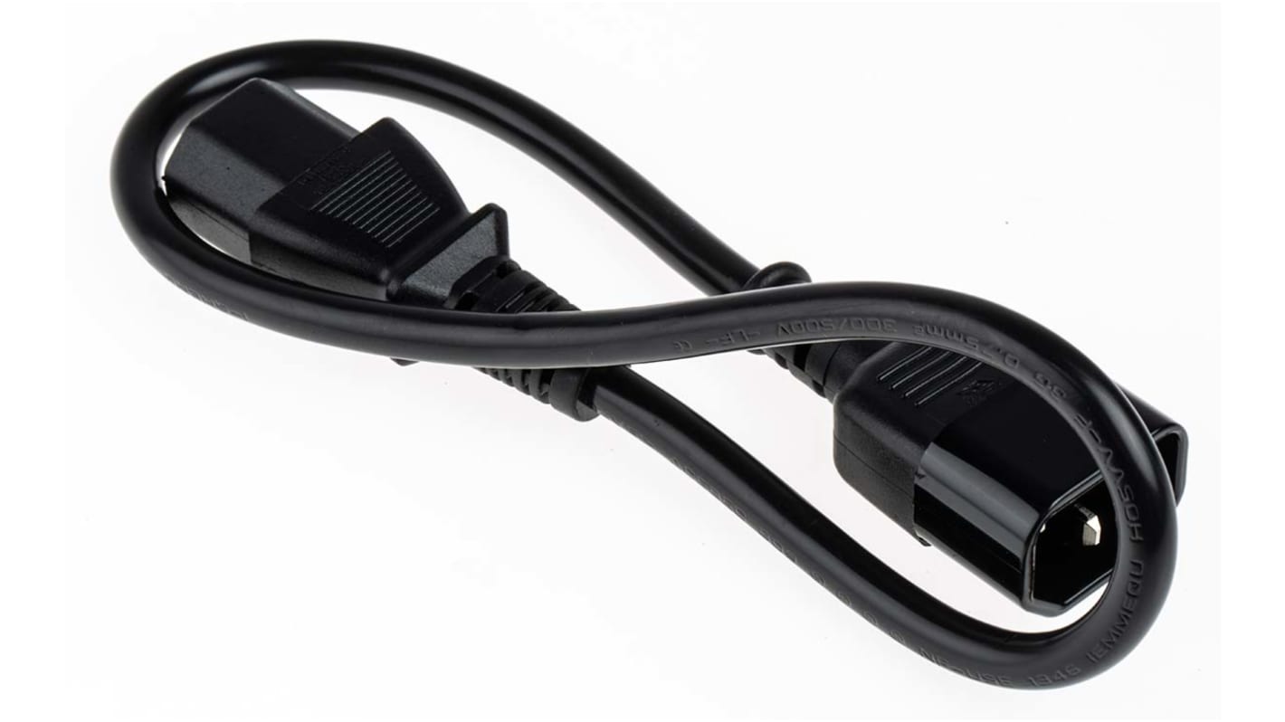 RS PRO Konfektioniertes Stromkabel, A IEC C13 / Buchse gerade, B IEC C14 / Stecker gerade, 6 A, 500mm Schwarz,  250 V