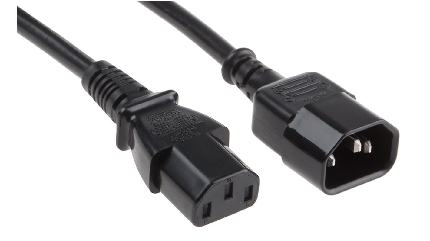RS PRO Konfektioniertes Stromkabel, A IEC C13 / Buchse gerade, B IEC C14 / Stecker gerade, 10 A, 10m Schwarz,  250 V