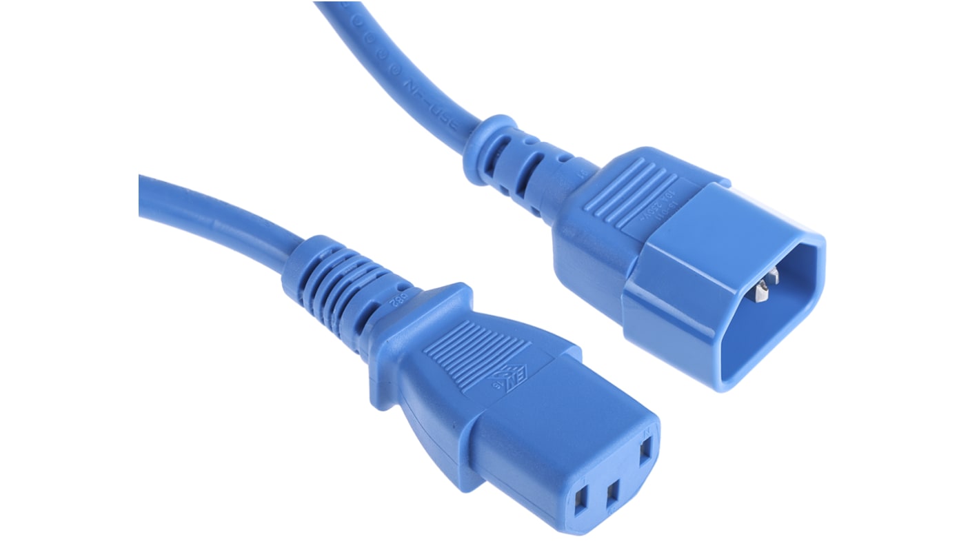 RS PRO Straight IEC C13 Socket to Straight IEC C14 Plug Power Cord, 1m