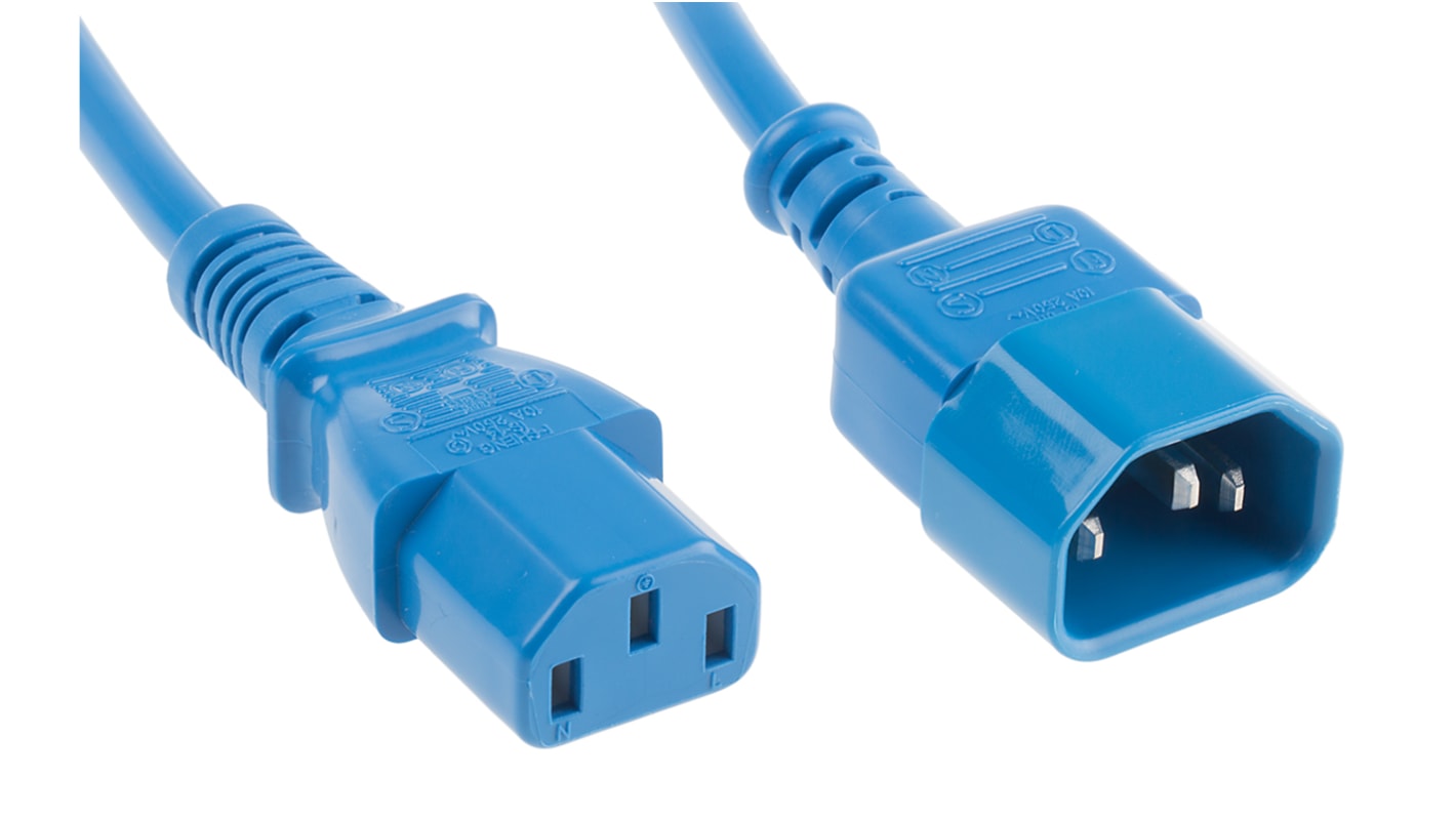 RS PRO Konfektioniertes Stromkabel, A IEC C13 / Buchse gerade, B IEC C14 / Stecker gerade, 6 A, 1.5m Blau,  250 V