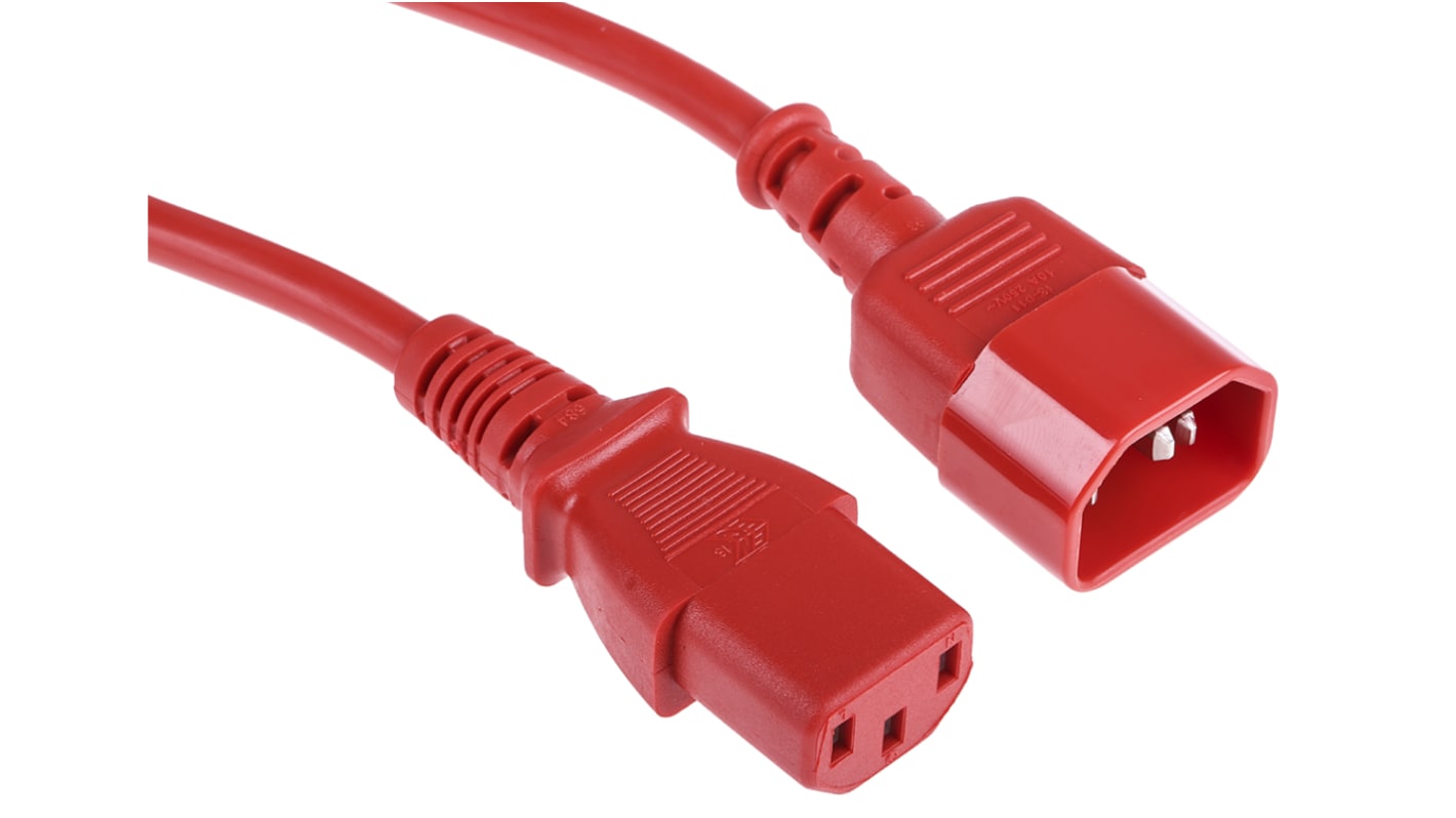 RS PRO Konfektioniertes Stromkabel, A IEC C13 / Buchse gerade, B IEC C14 / Stecker gerade, 6 A, 2m Rot,  250 V