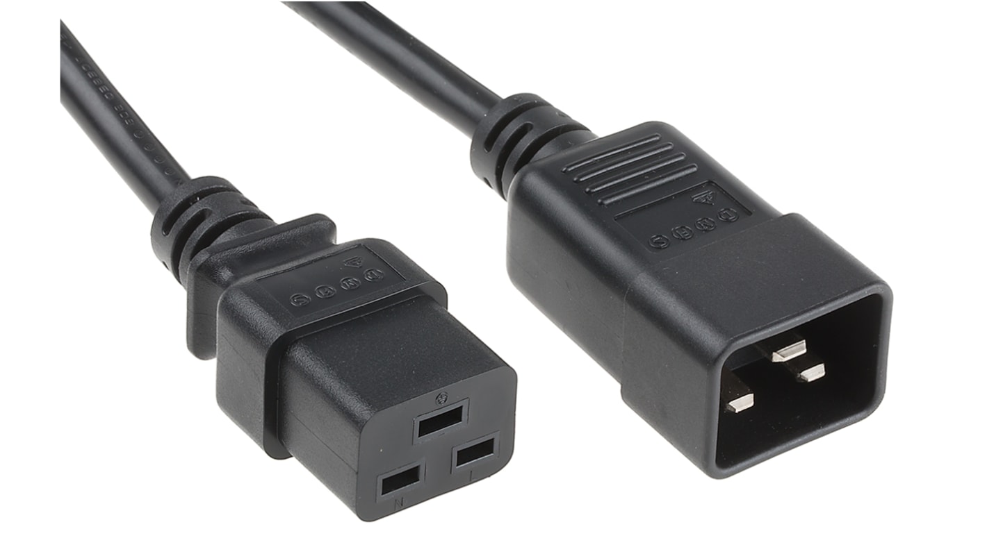 RS PRO IEC C19 Socket to IEC C20 Plug Power Cord, 1.5m