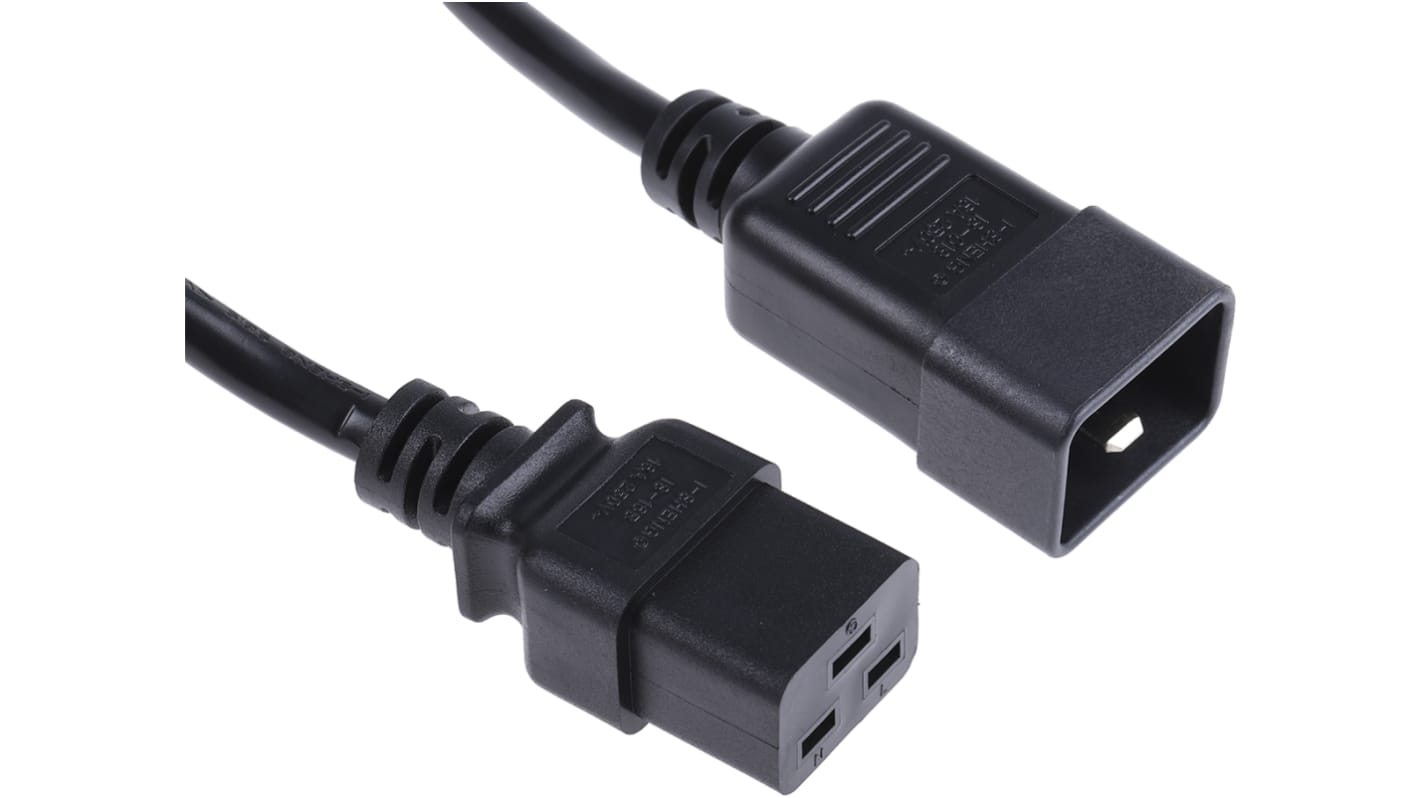 RS PRO Konfektioniertes Stromkabel, A IEC C19 / Buchse gerade, B IEC C20 / Stecker gerade, 16 A, 3m Schwarz,  250 V