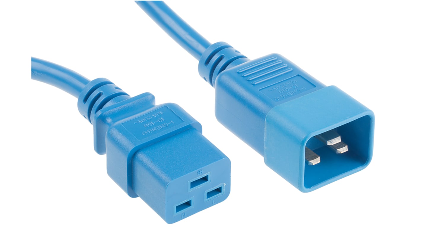 RS PRO Konfektioniertes Stromkabel, A IEC C19 / Buchse, B IEC C20 / Stecker, 3m Blau