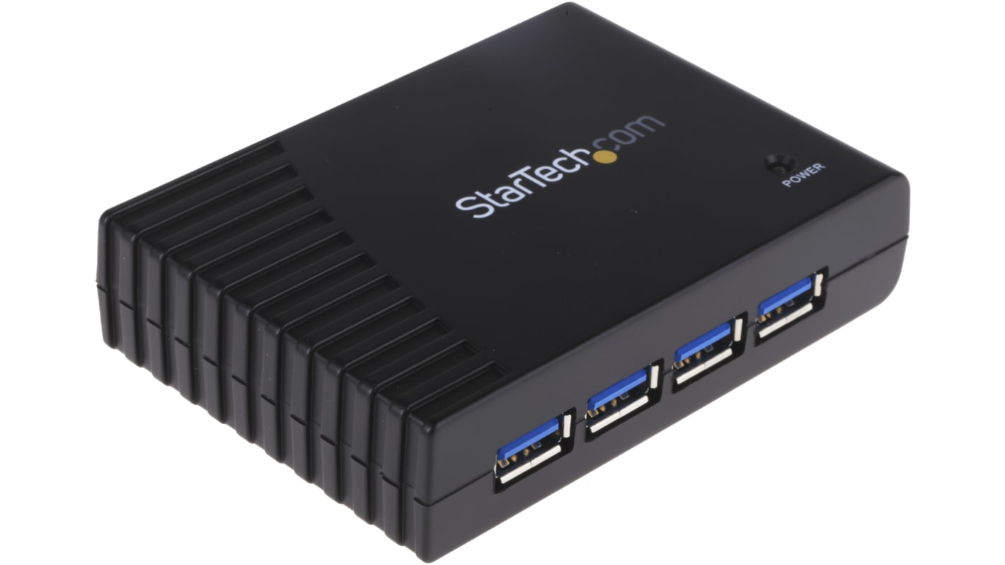 StarTech.com 4 Port USB 3.0 USB A  Hub, AC Adapter - UK Plug Powered, 95 x 68 x 23mm