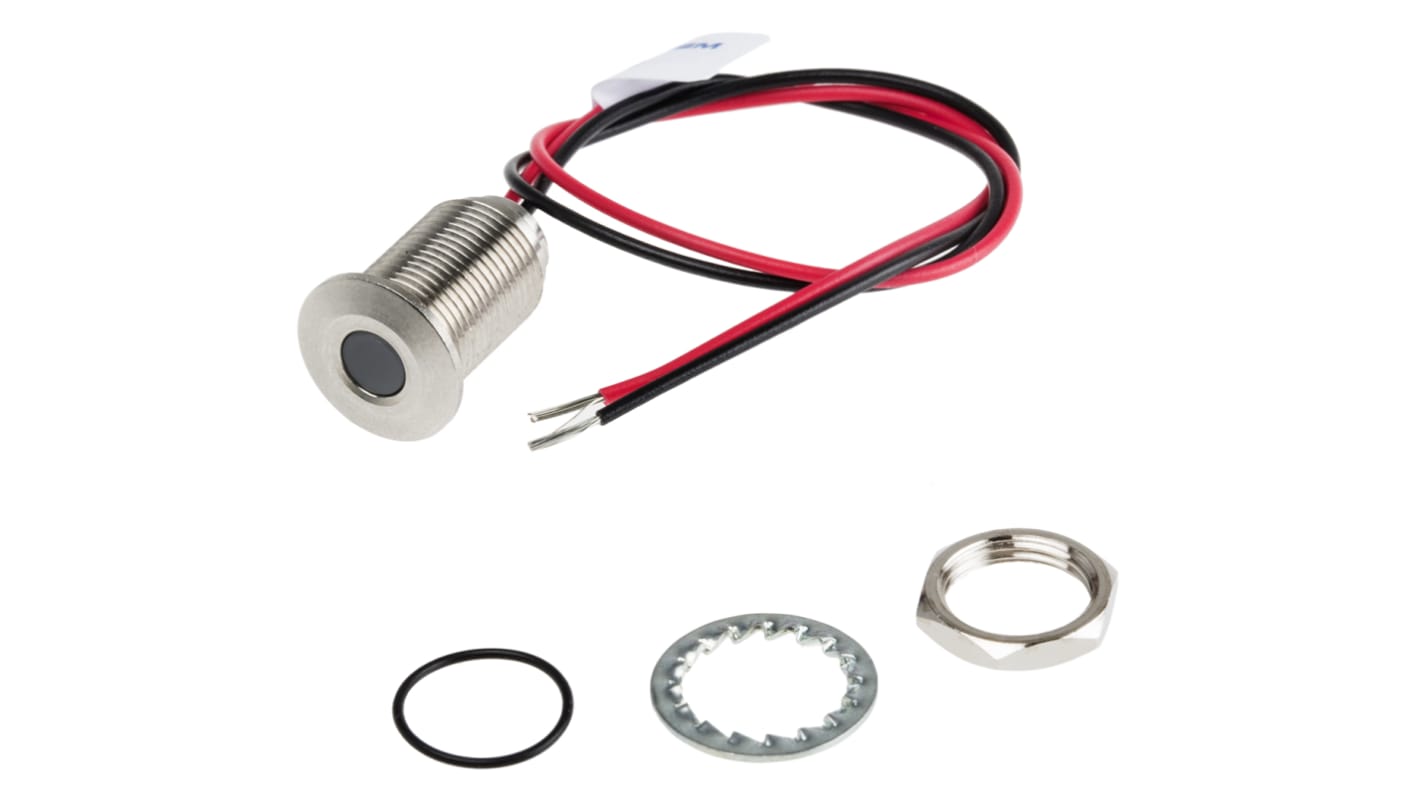 RS PRO White Panel Mount Indicator, 1.8 → 3.3V dc, 10mm Mounting Hole Size, Lead Wires Termination, IP67