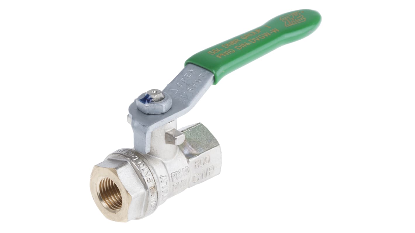 RS PRO Brass Full Bore, 2 Way, Ball Valve, Threaded, BSPP 1/4in, 40bar Operating Pressure