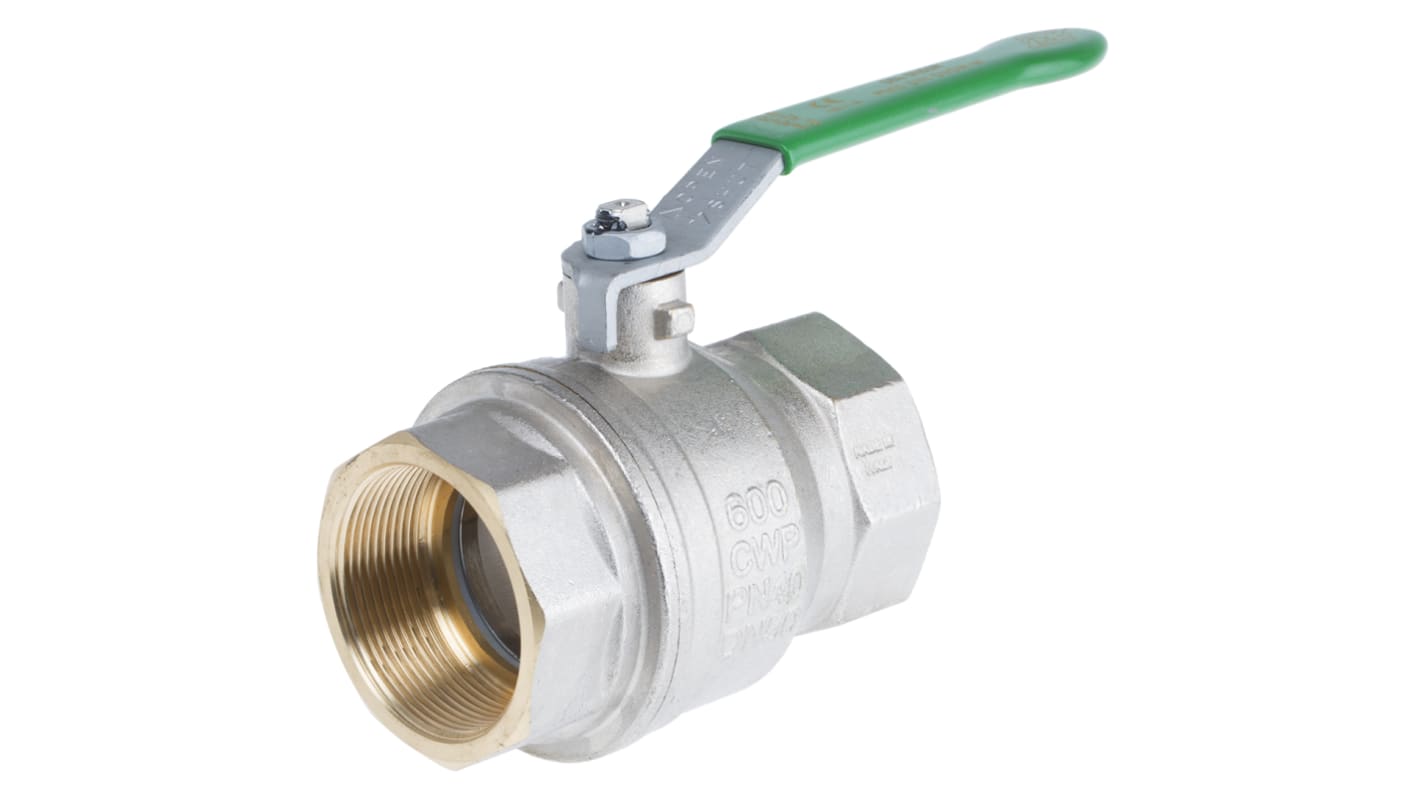 RS PRO Brass Full Bore, 2 Way, Ball Valve, BSPP 2in, 40bar Operating Pressure