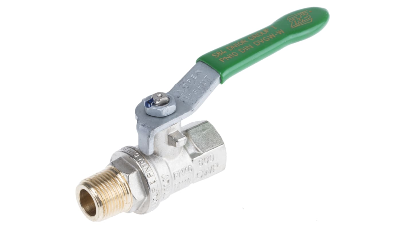 RS PRO Brass Full Bore, 2 Way, Ball Valve, Threaded, BSPP 3/8in