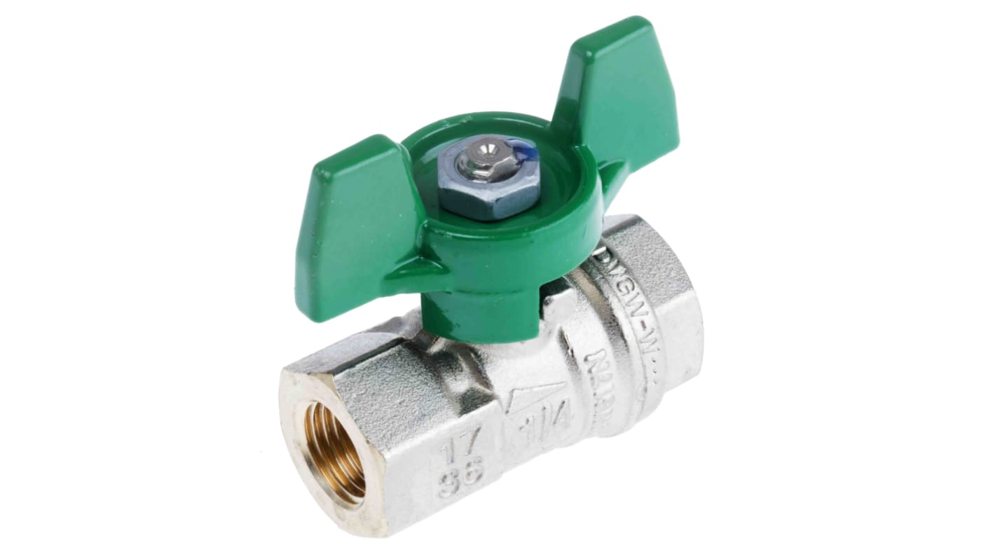 RS PRO Brass Full Bore, 2 Way, Ball Valve, Threaded, BSPP 1/4in