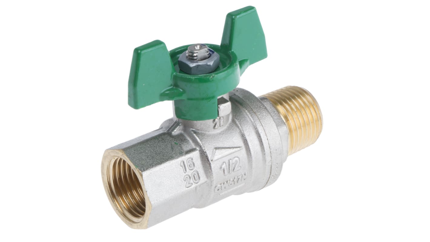 RS PRO Brass Full Bore, 2 Way, Ball Valve, BSPP 1/2in