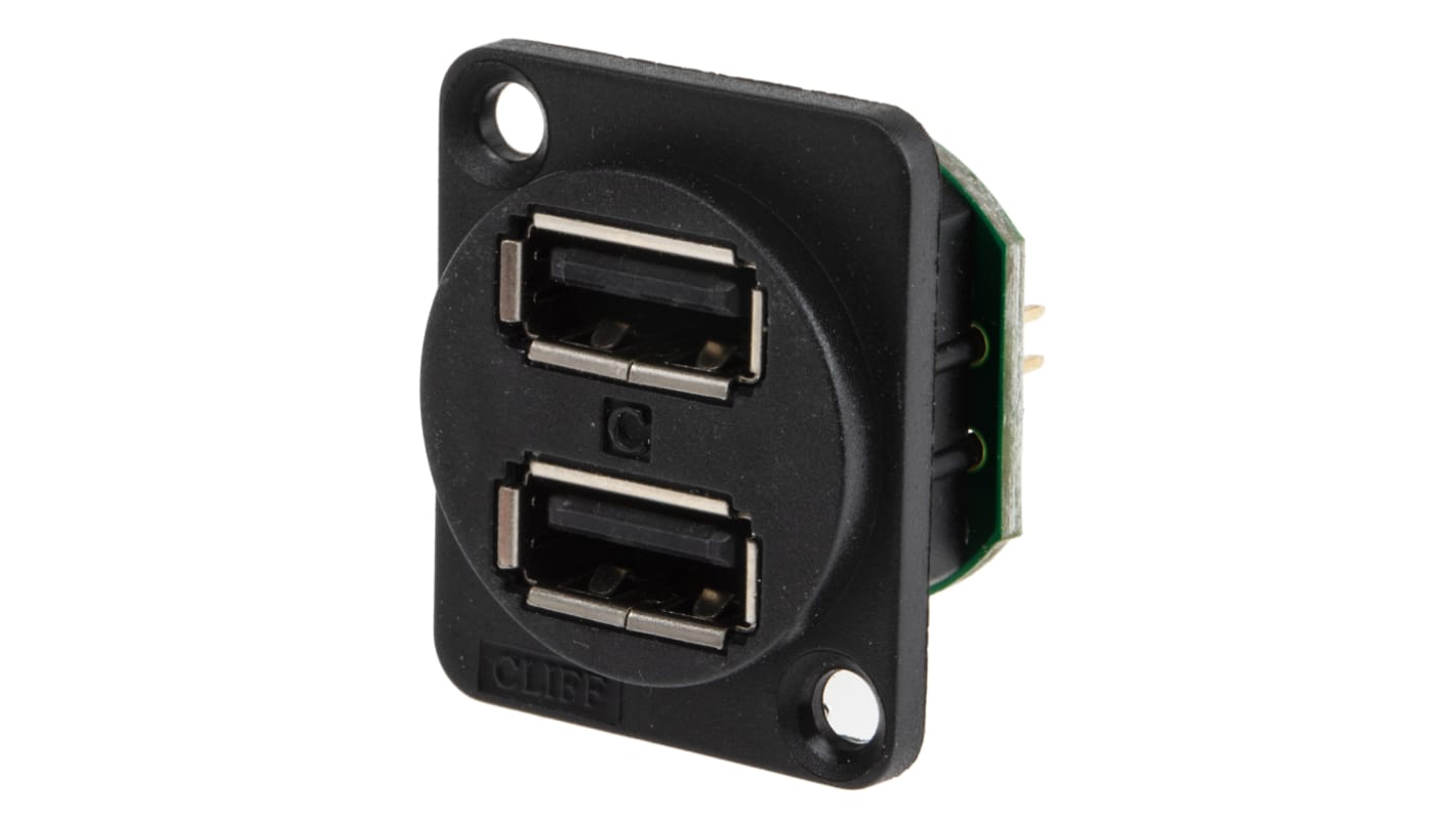 RS PRO Straight, Panel Mount, Socket- Dual Port 2.0 USB Connector