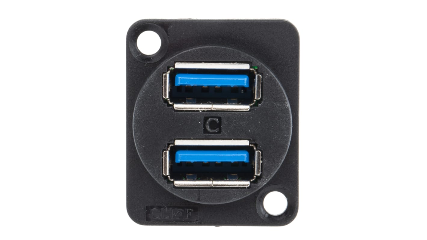RS PRO Straight, Panel Mount, Socket- Dual Port Type A 3.0 USB Connector