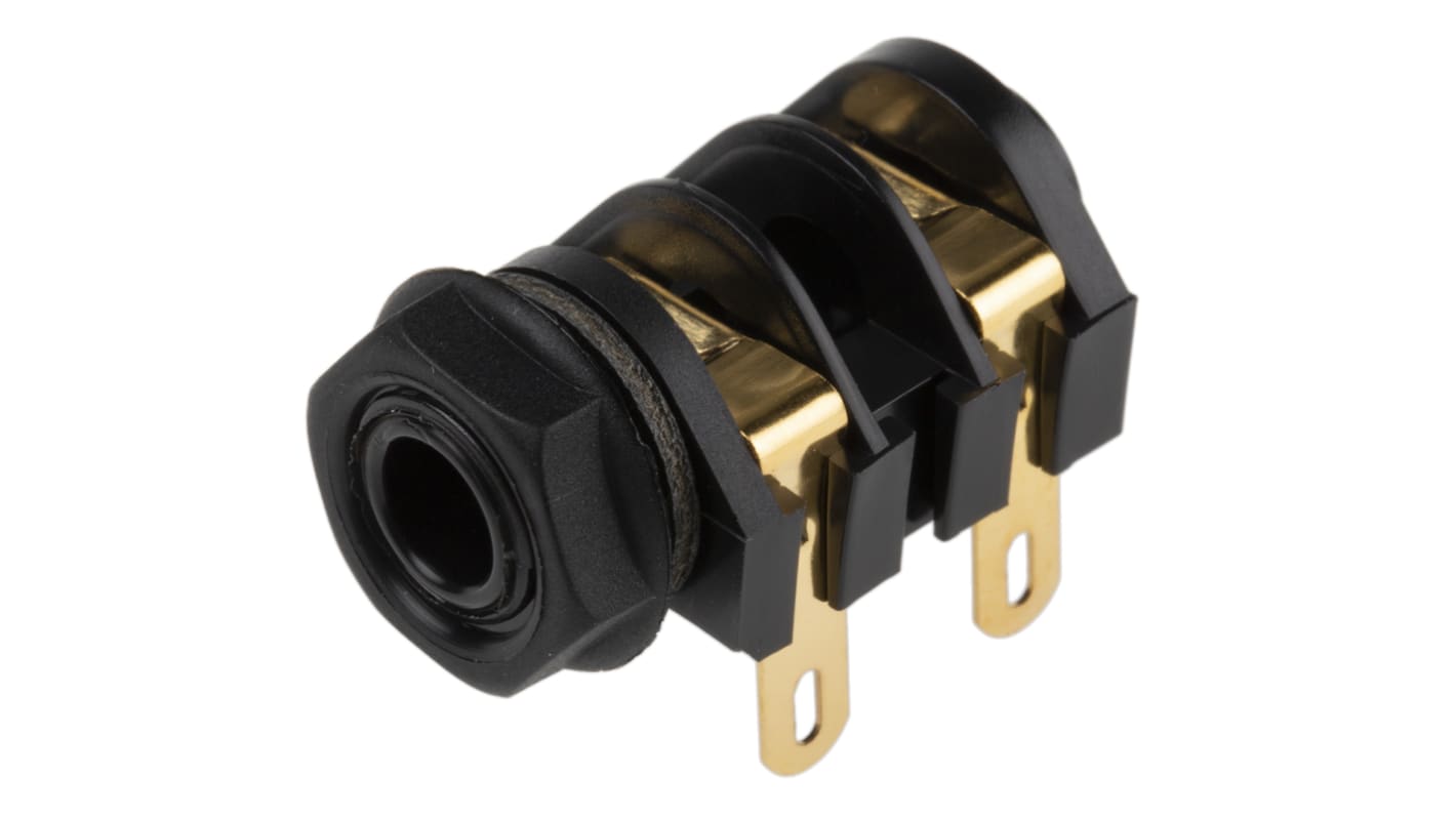 RS PRO 6.35mm单声道接口, 音频连接器, 面板安装, 焊接端接, 直角, 银合金触芯, 黑色