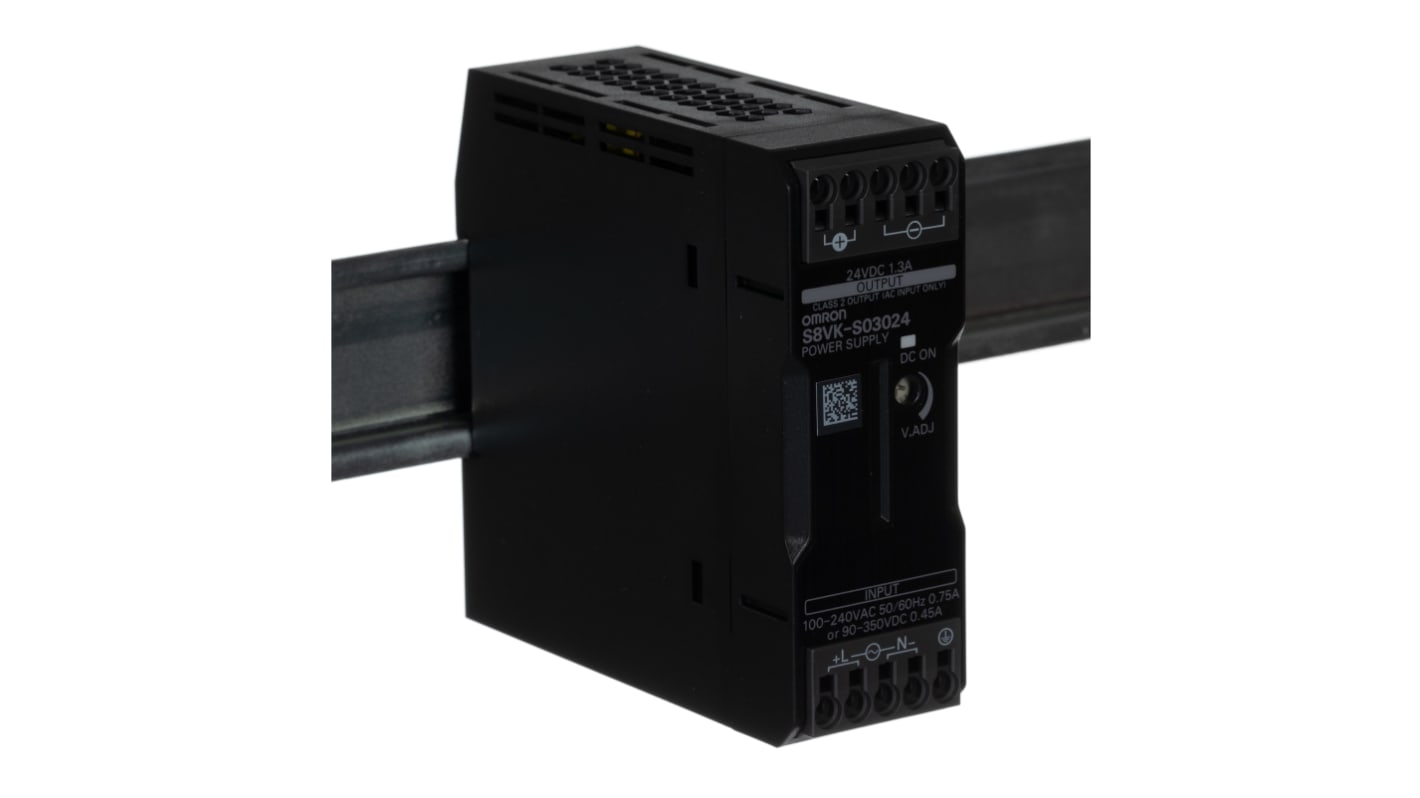 Omron S8VK-S Switched Mode DIN Rail Power Supply, 230V ac, 24V dc dc Output, 1.3A Output, 30W