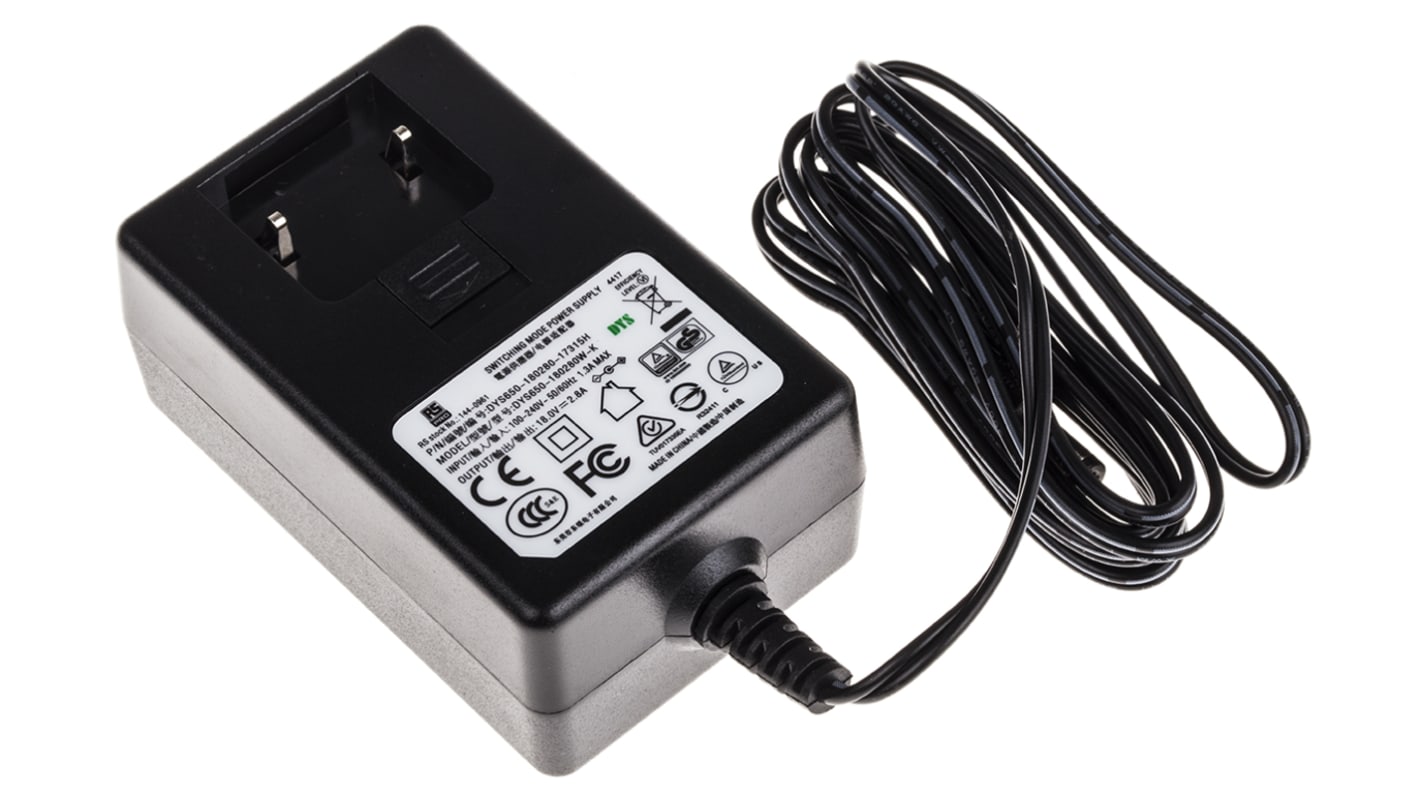 RS PRO 50.4W Plug In Power Supply 18V dc Output, 2.8A Output