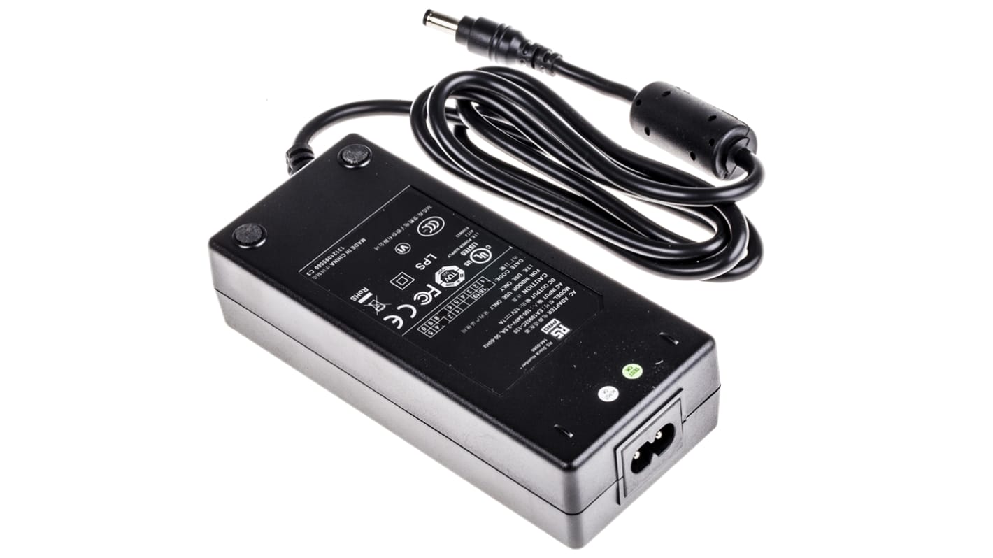 RS PRO 80W电源适配器, 12V 直流 7A输出, 2.1x5.5x12mm 中心正极接口