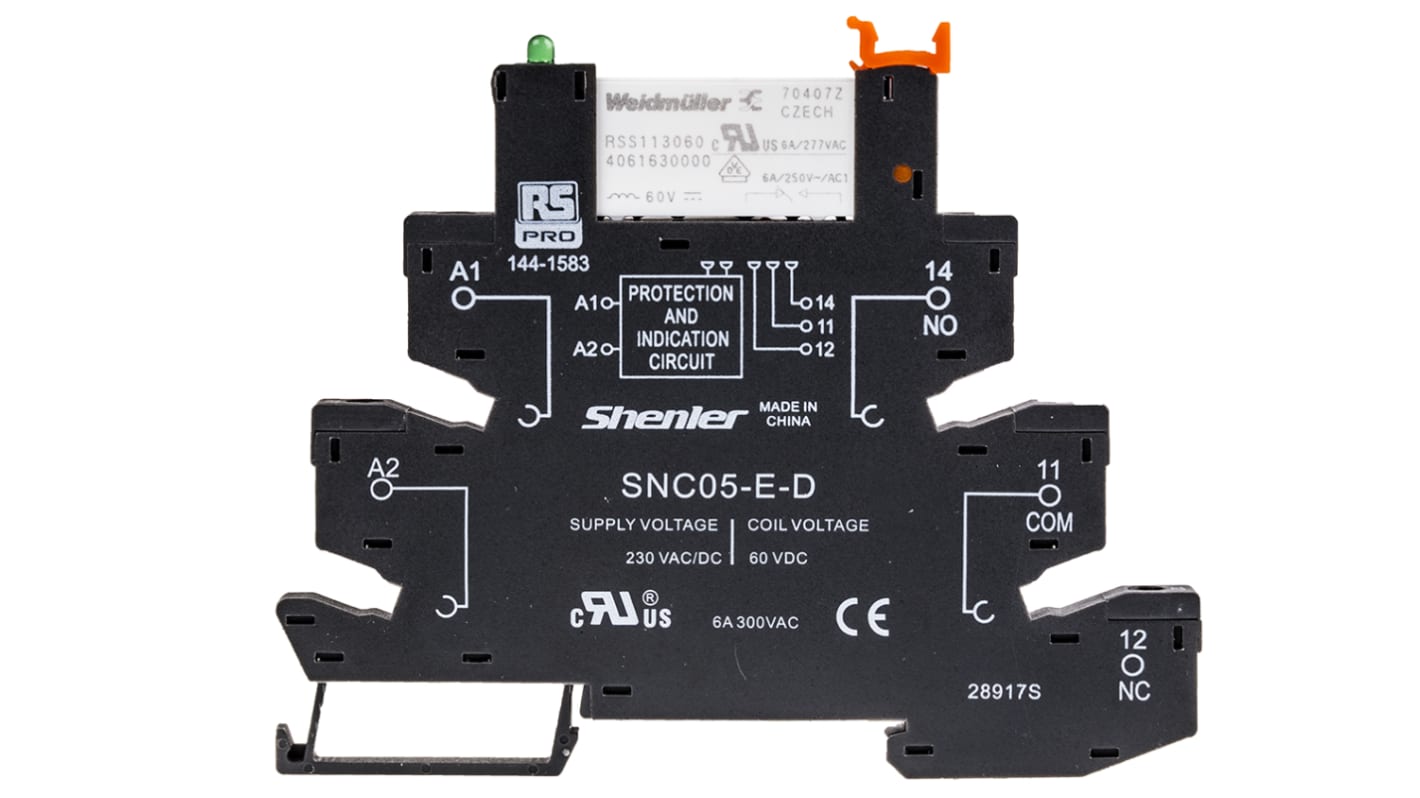 RS PRO Interface Relay, DIN Rail Mount, 230V ac Coil, SPDT, 6A Load