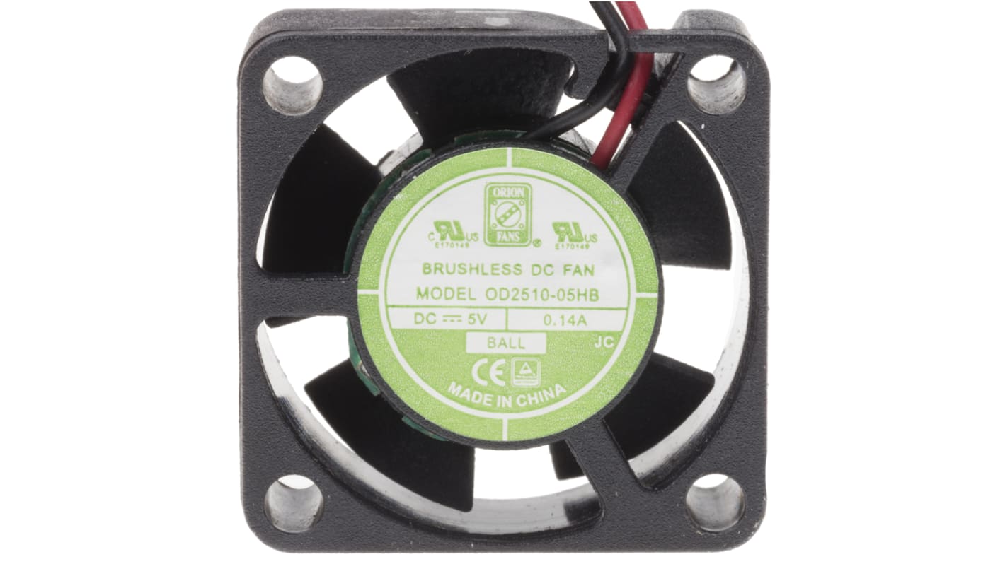 RS PRO Axial Fan, 5 V dc, DC Operation, 4.6m³/h, 700mW, 140mA Max, 25 x 25 x 10mm