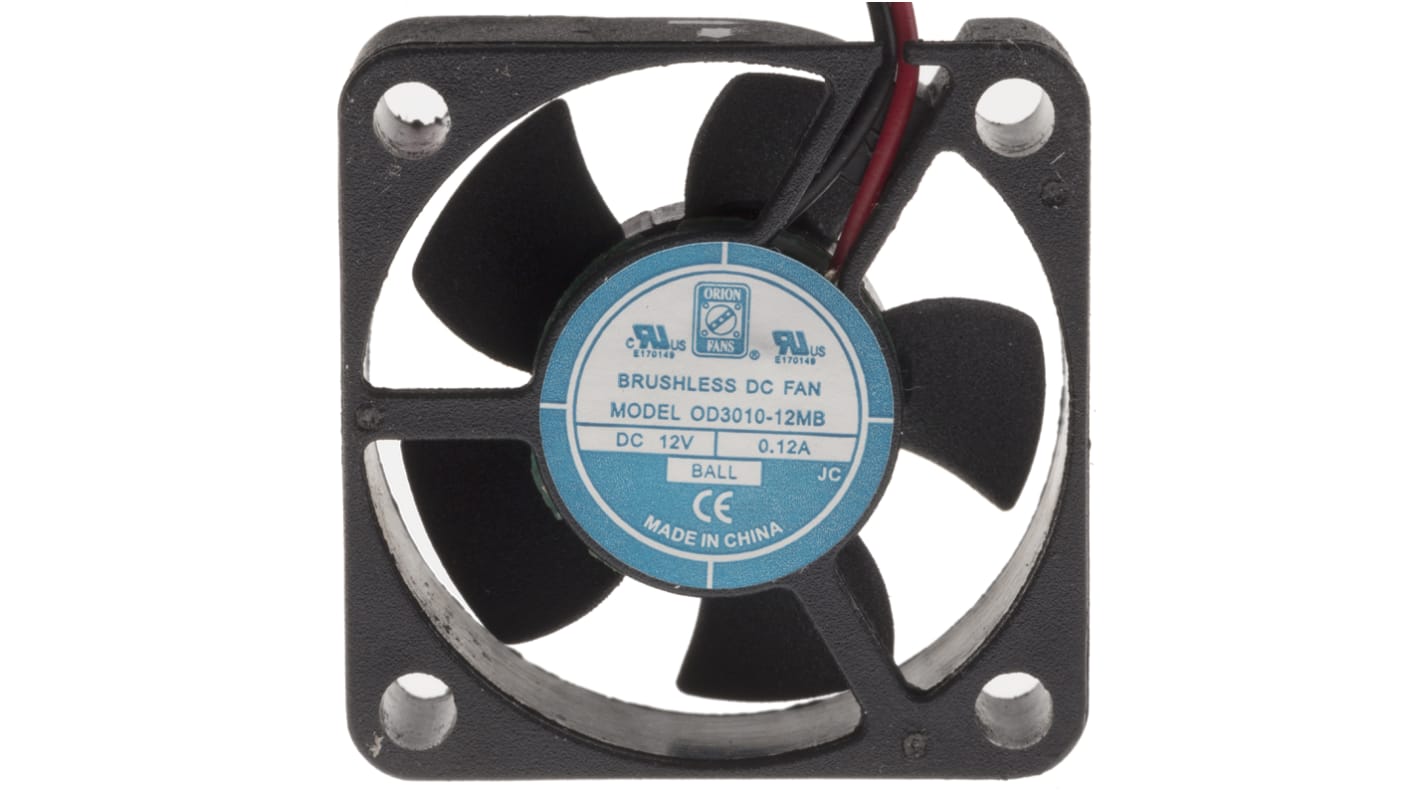 RS PRO Axial Fan, 12 V dc, DC Operation, 6.8m³/h, 1.8W, 90mA Max, 30 x 30 x 10mm
