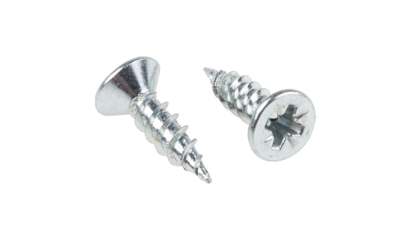 RS PRO Pozidriv Countersunk Steel Wood Screw, Bright Zinc Plated, No. 8 Thread, 5/8in Length