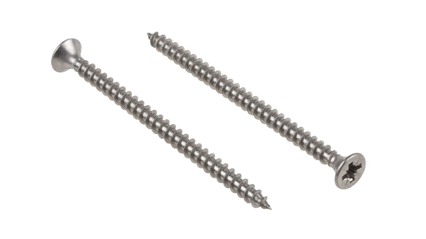 RS PRO Pozidriv Countersunk Stainless Steel Wood Screw, A2 304, 4mm Thread, 60mm Length