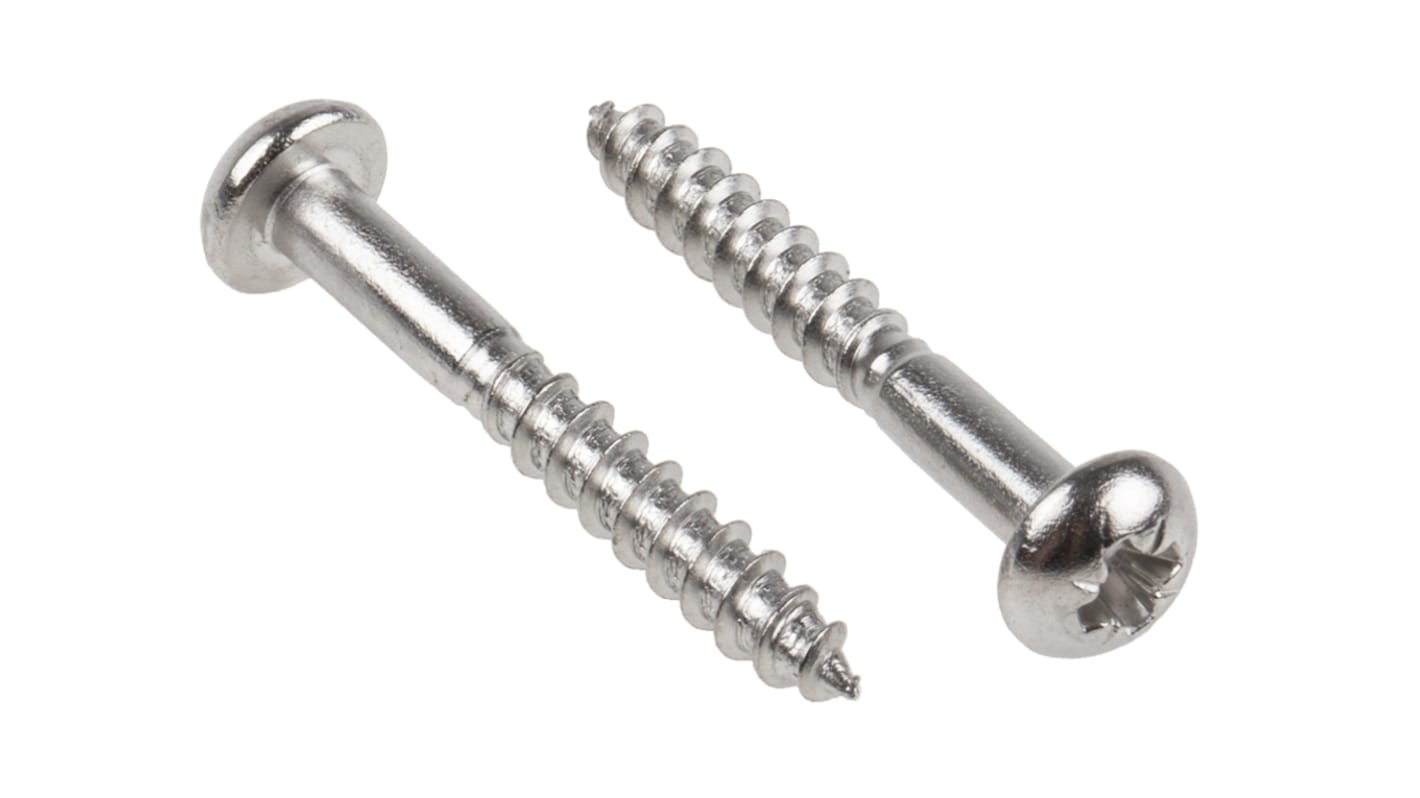 RS PRO Pozidriv Round Stainless Steel Wood Screw, A2 304, 4mm Thread, 30mm Length