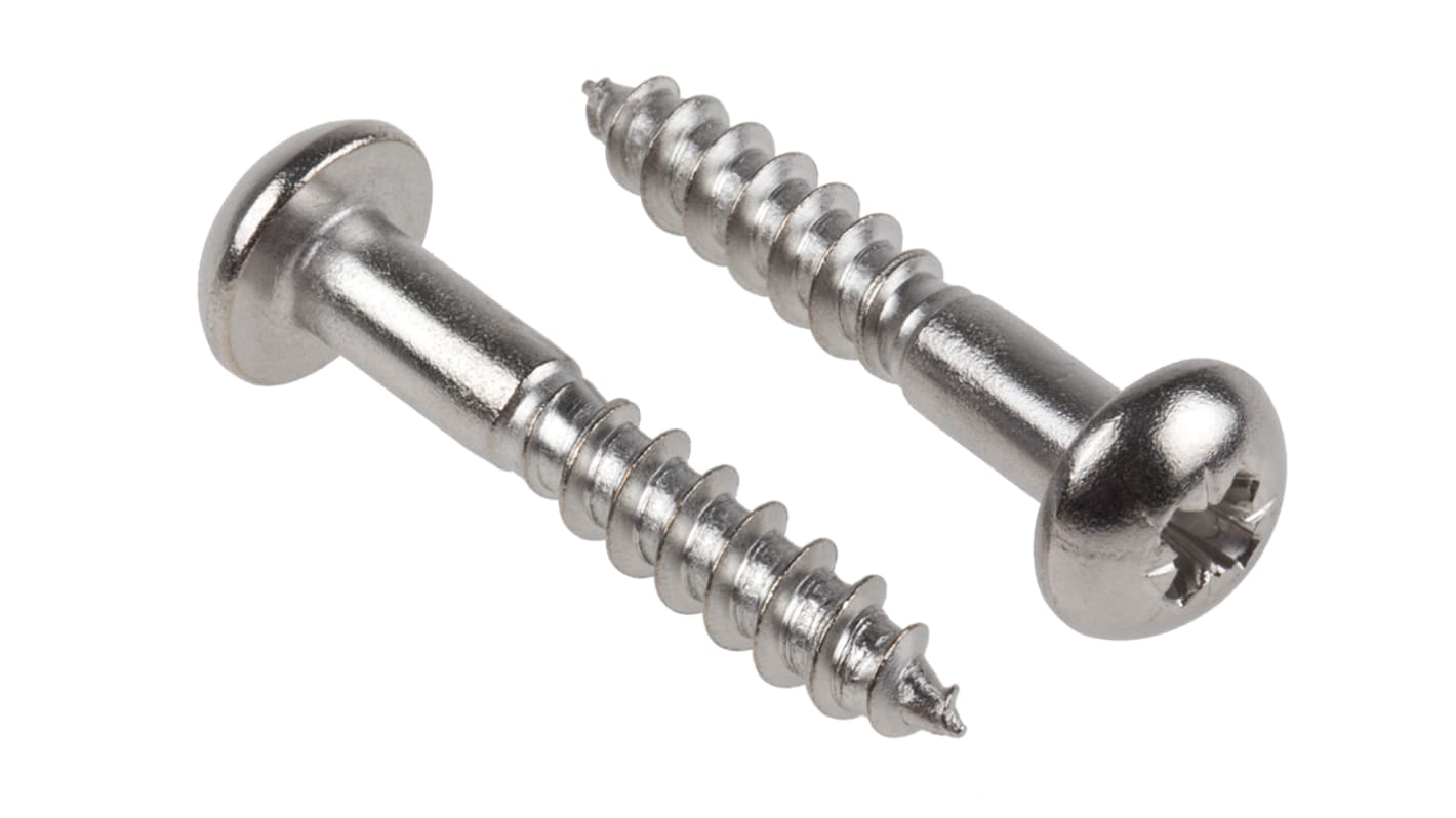 RS PRO Pozidriv Round Stainless Steel Wood Screw, A2 304, 5mm Thread, 30mm Length