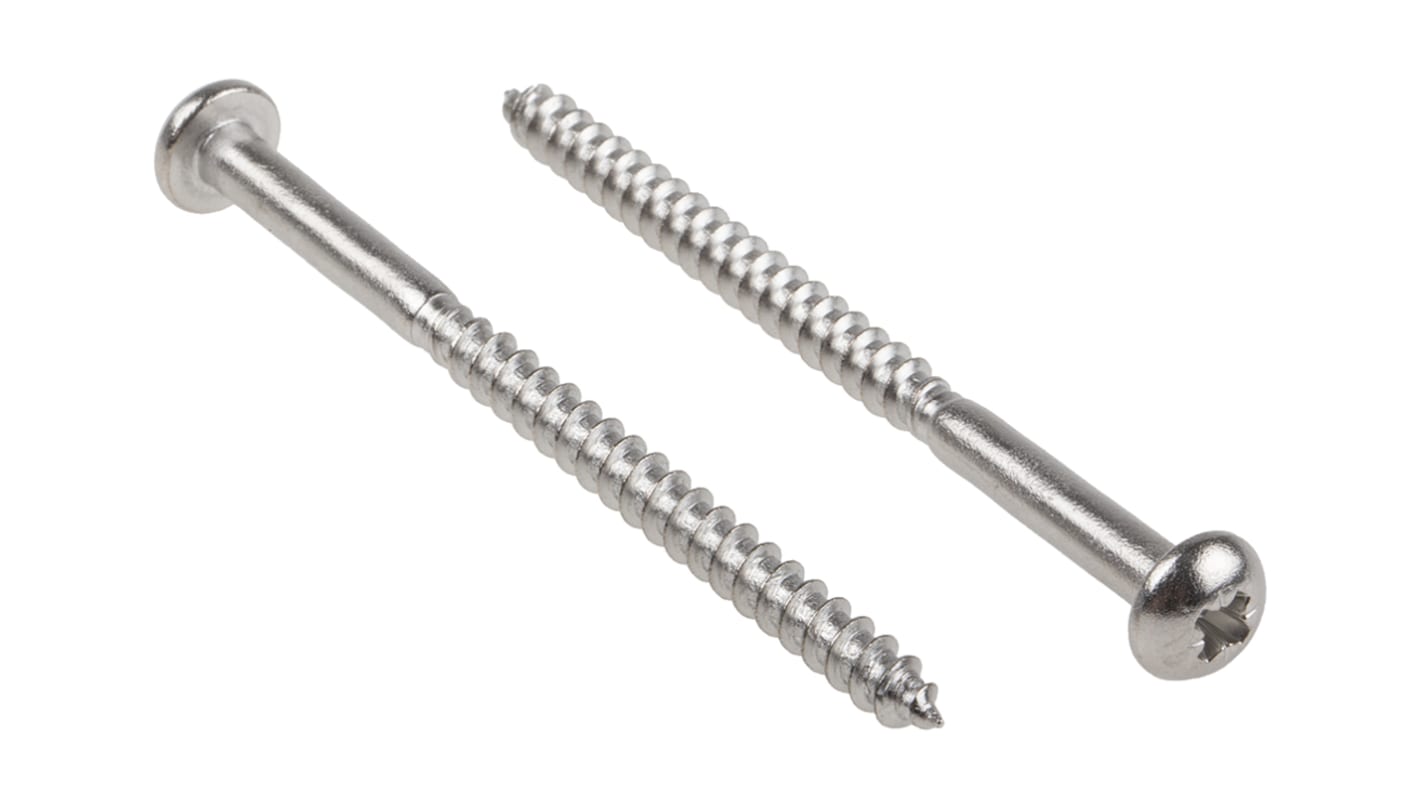 RS PRO Pozidriv Round Stainless Steel Wood Screw, A2 304, 5mm Thread, 75mm Length
