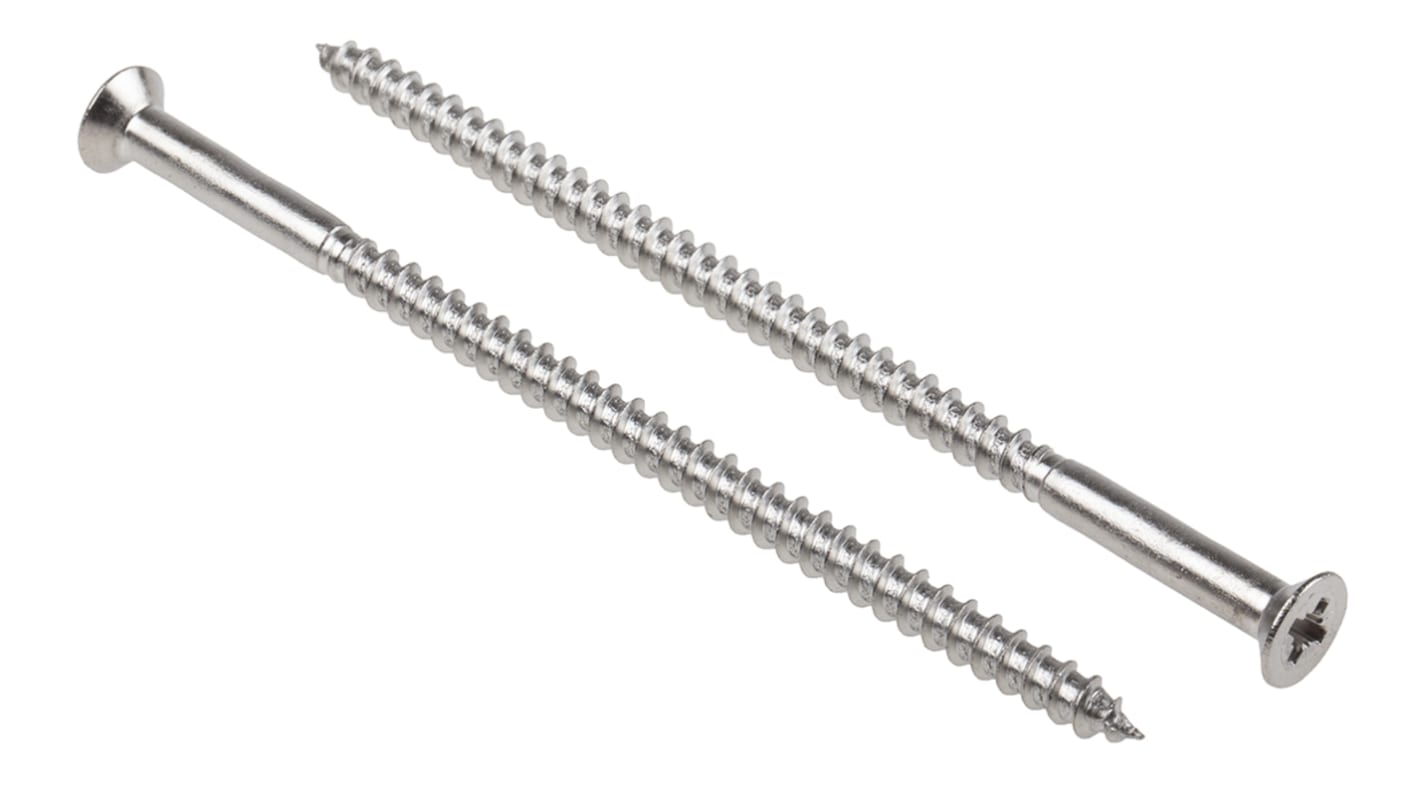 RS PRO Pozidriv Holzschraube, 5mm Edelstahl Senkkopf 100mm metrisch A2 304