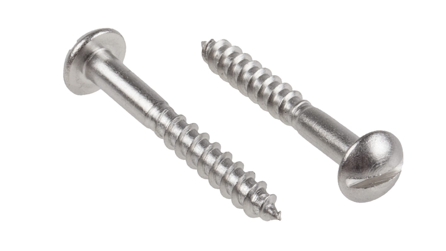 RS PRO Slot Round Stainless Steel Wood Screw, A2 304, 4mm Thread, 30mm Length