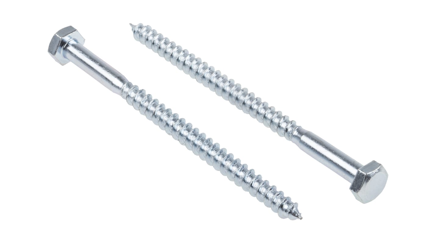 RS PRO Hex Coach Screw, Steel Bright Zinc Plated, 6mm x 90mm