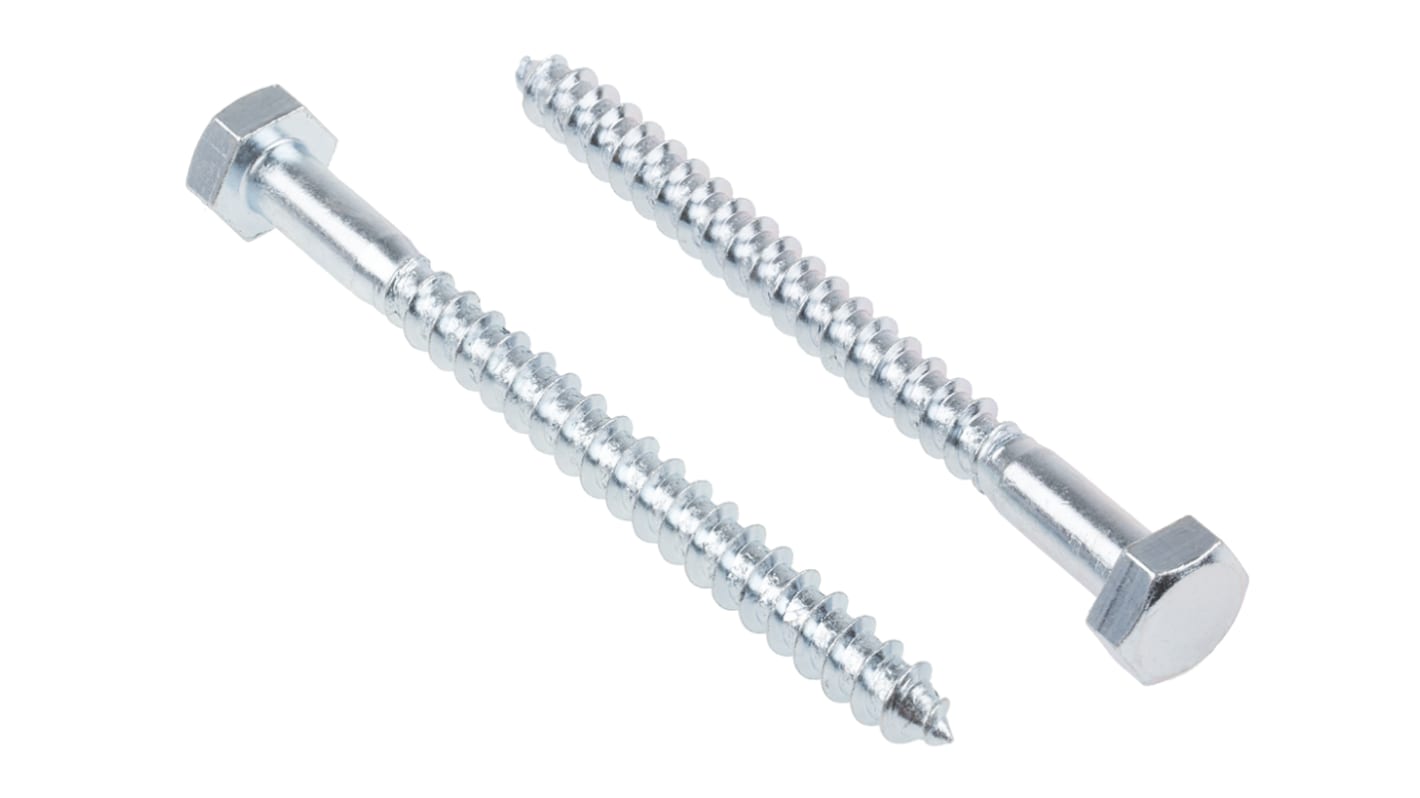 RS PRO Hex Coach Screw, Steel Bright Zinc Plated, 10mm x 120mm