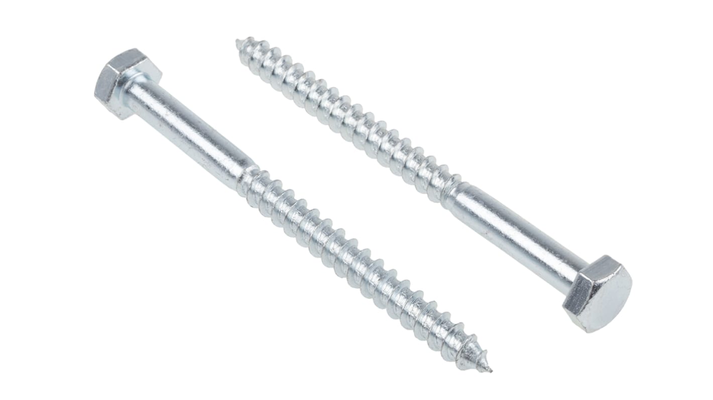 RS PRO Hex Coach Screw, Steel Bright Zinc Plated, 10mm x 130mm