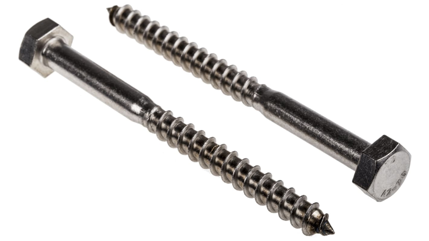 RS PRO Hex Coach Screw, Stainless Steel, 10mm x 120mm