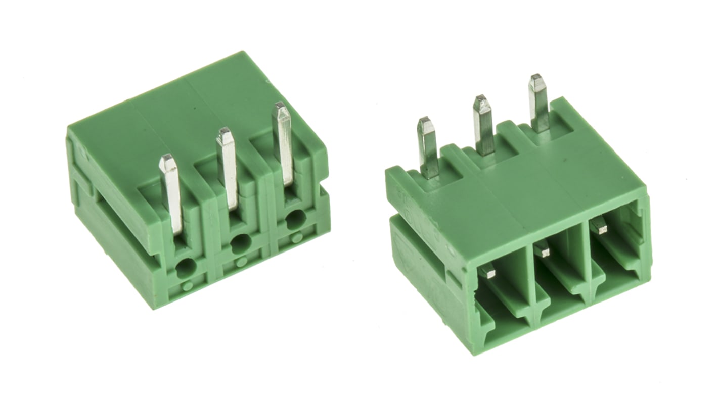 RS PRO 3.5mm Pitch 3 Way Right Angle Pluggable Terminal Block, Header, Through Hole, Screw Termination
