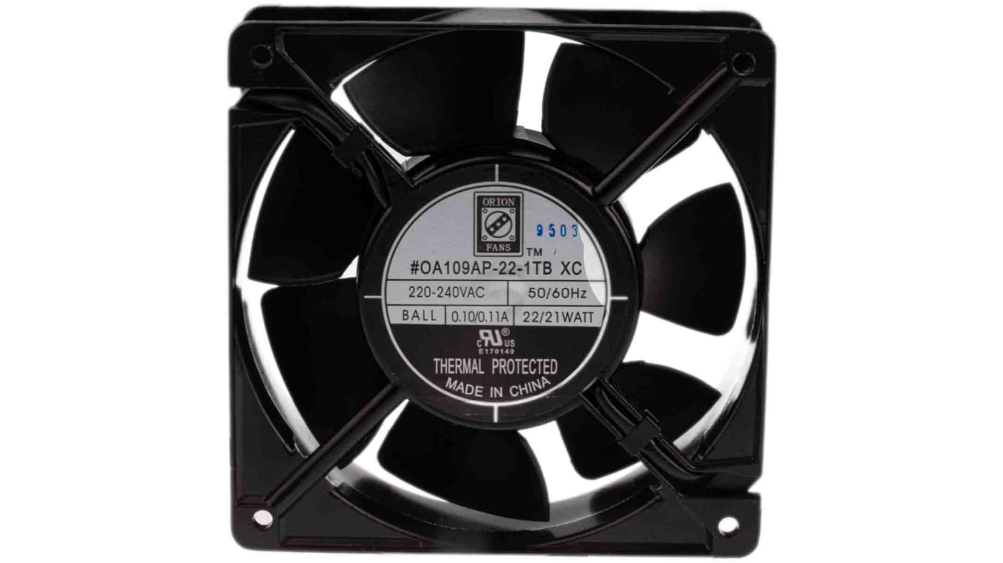 RS PRO Axial Fan, 230 V ac, AC Operation, 222.6m³/h, 22W, 100mA Max, 120 x 120 x 38mm