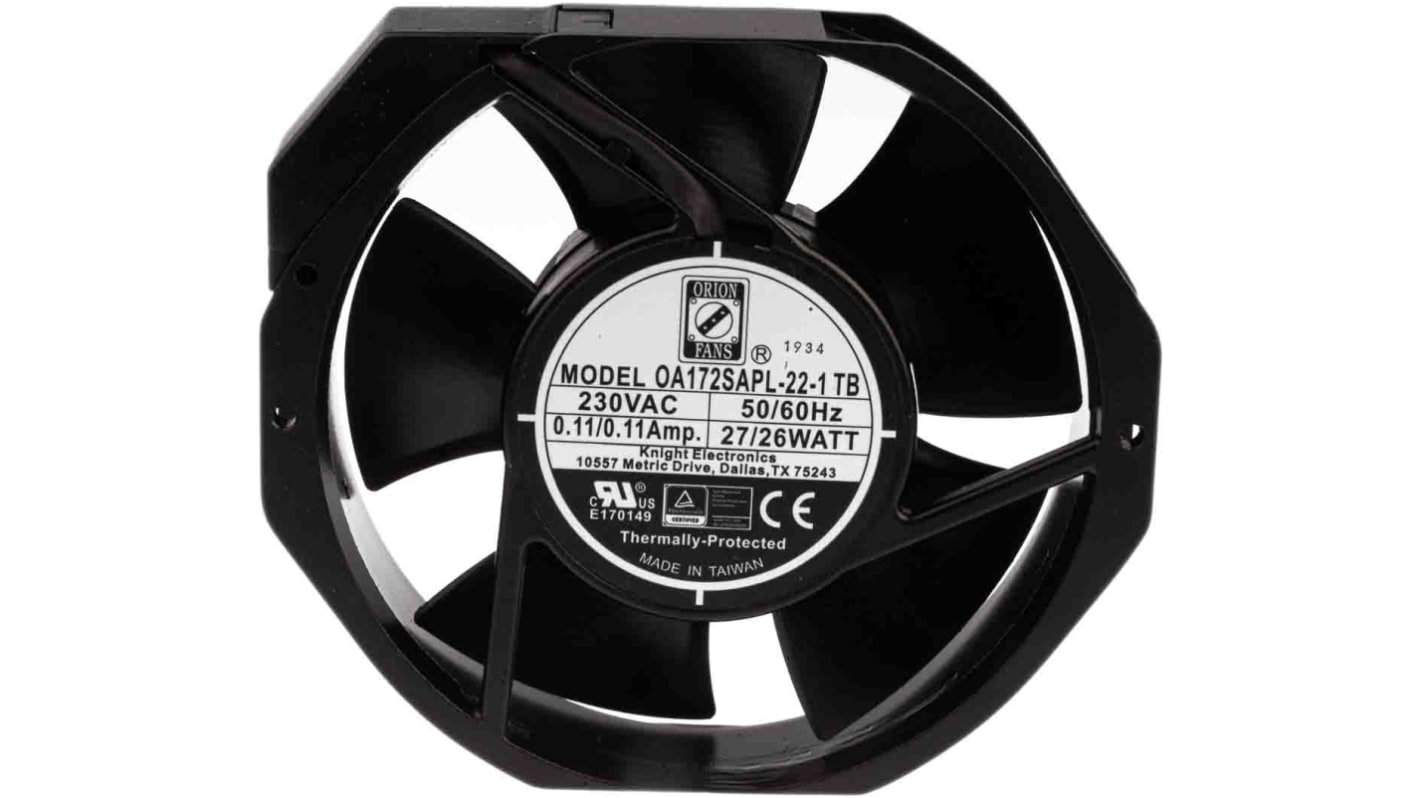 RS PRO Axial Fan, 230 V ac, AC Operation, 387.4m³/h, 28W, 180mA Max, 172 x 150 x 38mm